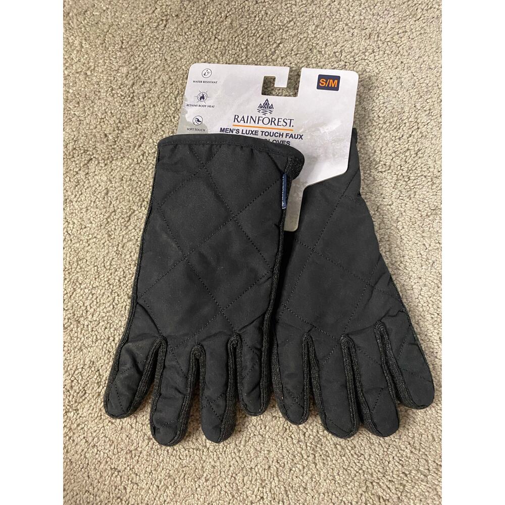 New Rainforst Men's Luxe Touch Faux Leather Gloves,‎ Black Size S/M